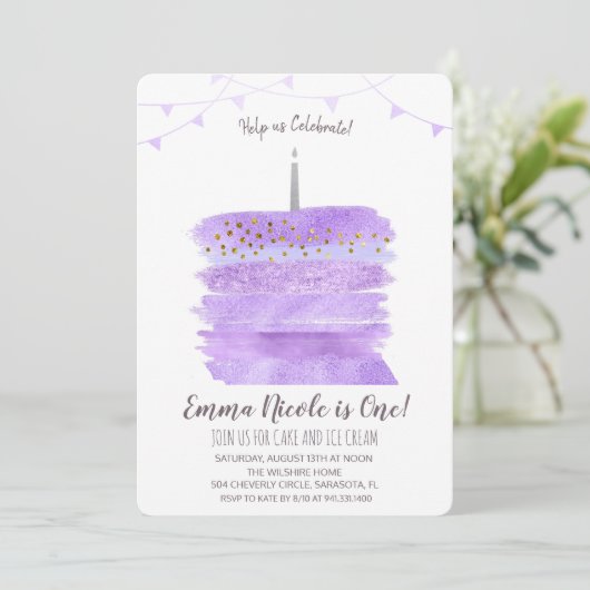 Eerste 1e verjaardagstaart uitnodiging (Staand voorkant)