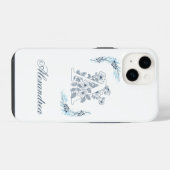 Eerste "A" Blauwe Monogram Rustige Bloem iPhone Hoesje (Achterkant horizontaal)