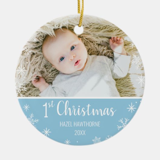 Eerste aangepaste foto en naam kerstbaby keramisch ornament (Voorkant)