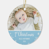 Eerste aangepaste foto en naam kerstbaby keramisch ornament (Links)
