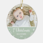 Eerste aangepaste foto en naam kerstbaby keramisch ornament (Links)