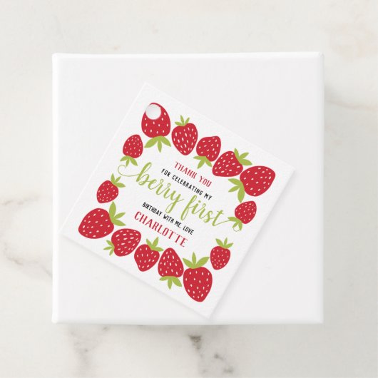 Eerste aardbei eerste aardbei 1e verjaardag Aangep Bedankjes Labels (In situ)