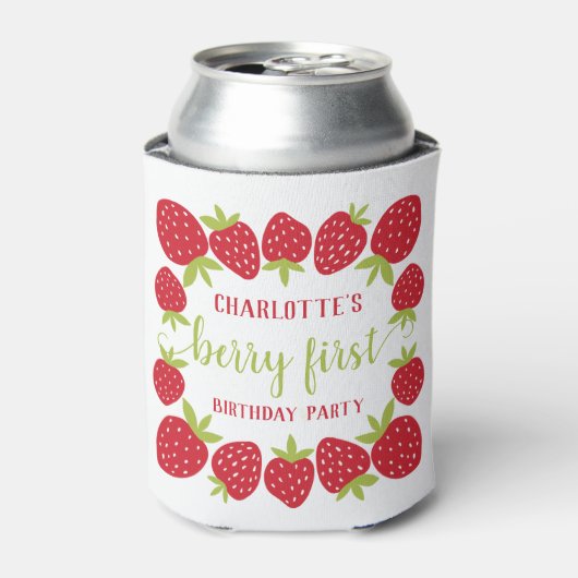 Eerste aardbei eerste aardbei 1e verjaardag Aangep Blikjeskoeler (Blikje Voorkant)