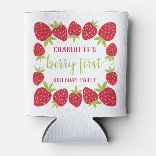 Eerste aardbei eerste aardbei 1e verjaardag Aangep Blikjeskoeler (Voorkant)