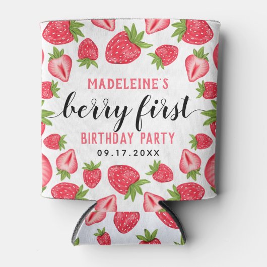 Eerste aardbei eerste aardbei 1e verjaardag Aangep Blikjeskoeler (Voorkant)