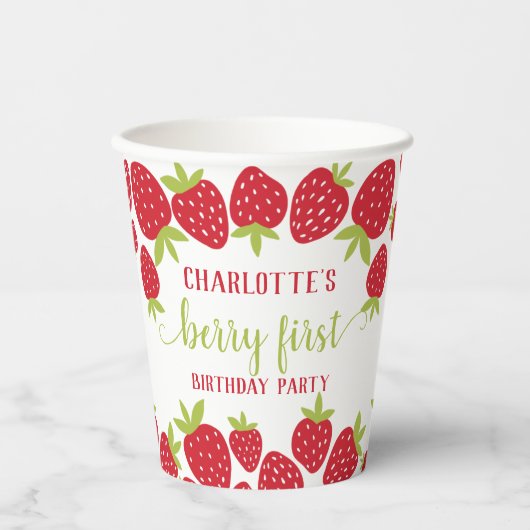 Eerste aardbei eerste aardbei 1e verjaardag Aangep Papieren Bekers (Voorkant)