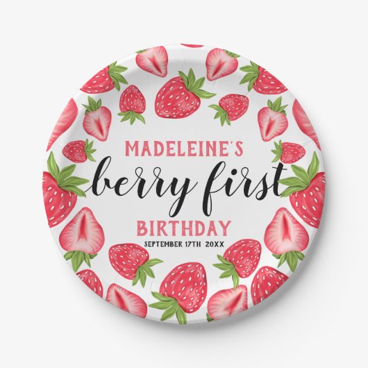 Eerste aardbei eerste aardbei 1e verjaardag Aangep Papieren Bordje (Voorkant)