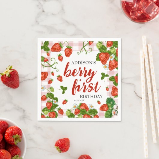 Eerste aardbei eerste aardbei 1e verjaardag Aangep Servet (Insitu)