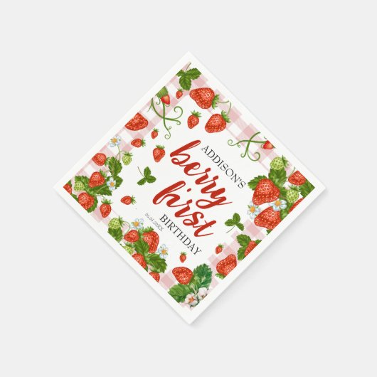 Eerste aardbei eerste aardbei 1e verjaardag Aangep Servet (Hoek)