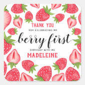 Eerste aardbei eerste aardbei 1e verjaardag Aangep Vierkante Sticker (Voorkant)