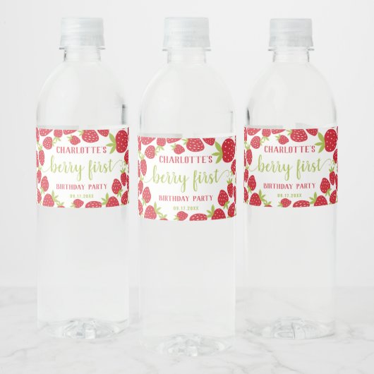 Eerste aardbei eerste aardbei 1e verjaardag Aangep Waterfles Etiket (Flessen)