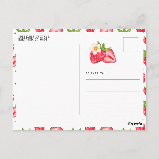 Eerste Aardbei Verjaardagsfeest Foto Briefkaart (Achterkant)