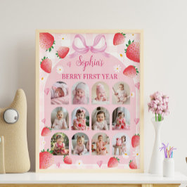 Eerste aardbei-verjaardagsfoto mijlpaal poster
