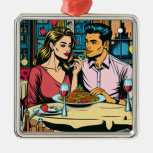 Eerste Afspraak   Spaghettimaaltijd Metalen Ornament