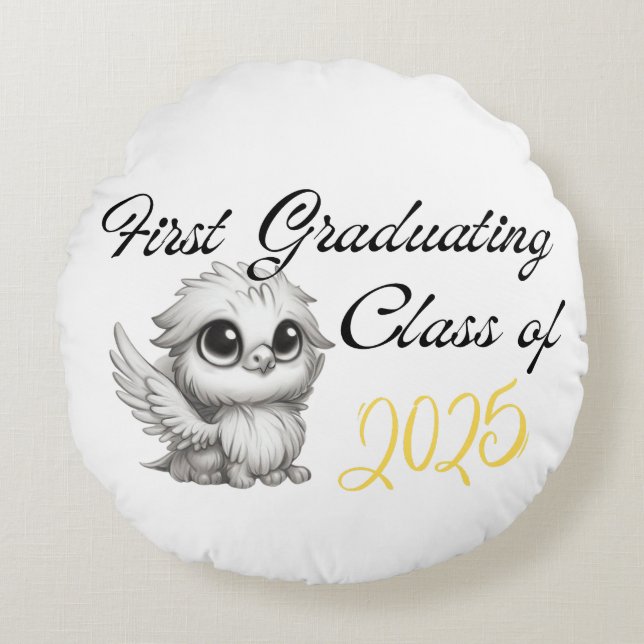 Eerste afstudeerklas 2025 Griffins Rond Kussen (Voorkant)