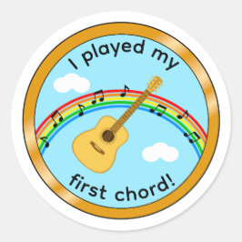 Eerste Akkoord Akoestische Gitaar Kinderen Medaill Ronde Sticker