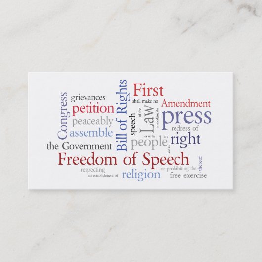 Eerste amendement Kaart voor Journalist, advocaat Visitekaartje (Voorkant)