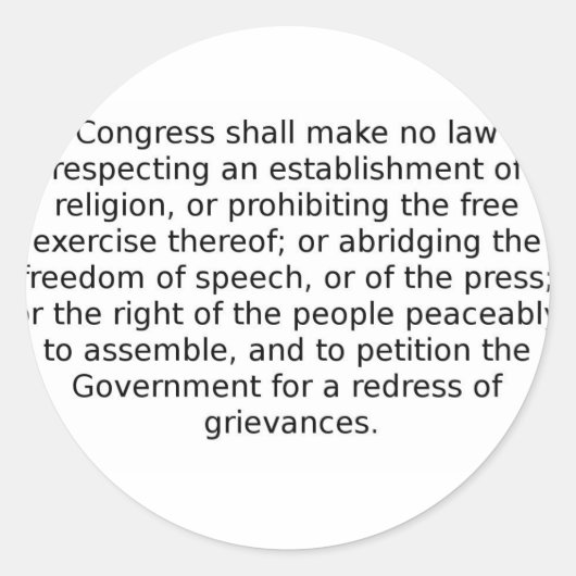 Eerste amendement ronde sticker (Voorkant)
