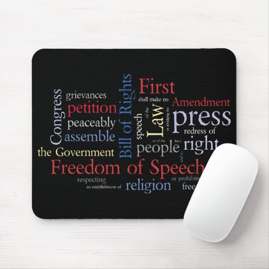 Eerste amendement Word Cloud Freedom of Speech Muismat (Met muis)