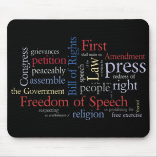 Eerste amendement Word Cloud Freedom of Speech Muismat