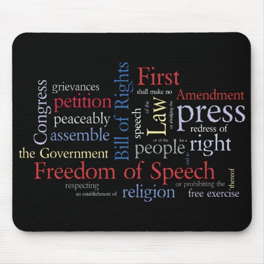 Eerste amendement Word Cloud Freedom of Speech Muismat (Voorkant)