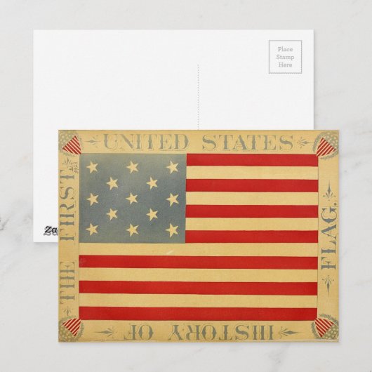 Eerste Amerikaanse vlag  patriottische VS Briefkaart (Voorkant / Achterkant)