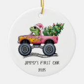 Eerste auto gepersonaliseerde dinosaurus monstertr keramisch ornament (Voorkant)