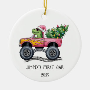 Eerste auto gepersonaliseerde dinosaurus monstertr keramisch ornament