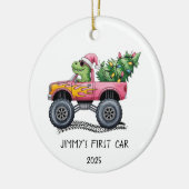 Eerste auto gepersonaliseerde dinosaurus monstertr keramisch ornament (Links)