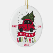 Eerste auto kerstmis rode auto boom aangepaste tek keramisch ornament (Rechts)