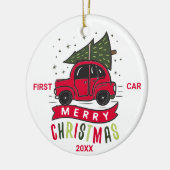 Eerste auto kerstmis rode auto boom aangepaste tek keramisch ornament (Links)