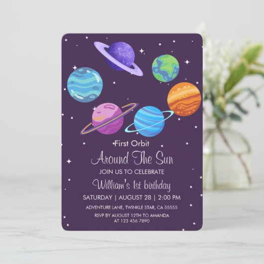 Eerste baan rond de zon 1e verjaardag Uitnodigen Kaart (Staand voorkant)