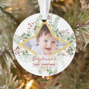 Eerste Baby Chrismas Gold en Red Ornament