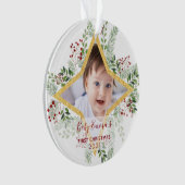 Eerste Baby Chrismas Gold en Red Ornament (voorkant)