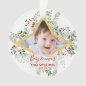 Eerste Baby Chrismas Gold en Red Ornament (voorkant)