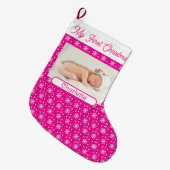 Eerste Baby Meisje's Fotonaam Pink Snow Grote Kerstsok (Voorkant (Hangend))