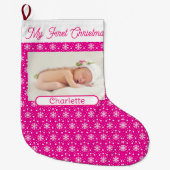Eerste Baby Meisje's Fotonaam Pink Snow Grote Kerstsok (Voorkant)