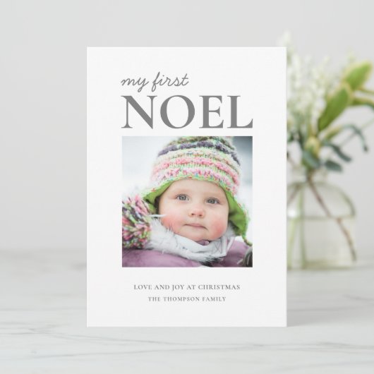 Eerste Baby met Noel Eerste Kerstmis Feestdagenkaart (Staand voorkant)