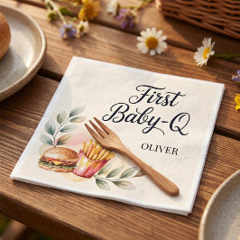 Eerste Baby Q BBQ 1e Verjaardag Jongen Rustieke Pi Servet