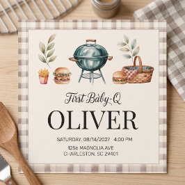 Eerste Baby Q BBQ Eerste Verjaardag Jongen Rustiek Kaart