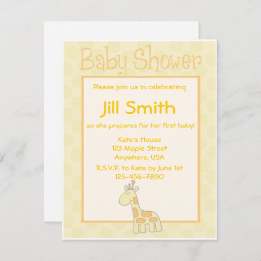 Eerste Baby shower - Geel Kaart (Voorkant / Achterkant)