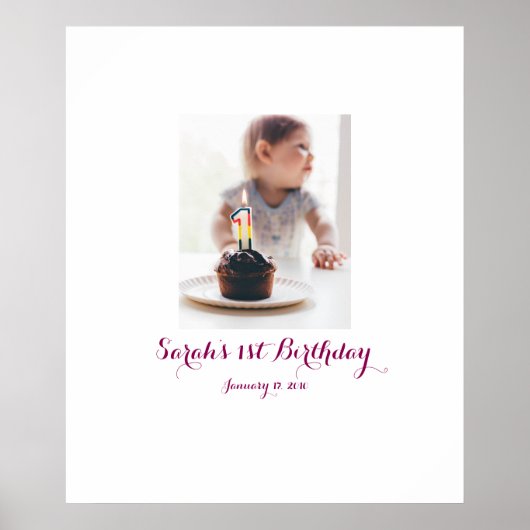 Eerste baby Verjaardag 1e Inloggen Feestbord 1 Poster (Voorkant)