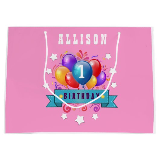Eerste BABY verjaardag Festive Colorful Balloons V Groot Cadeauzakje (Voorkant)