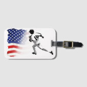 Eerste basisrun - Baseball Player en USA Flag Bagagelabel (Voorkant (horizontaal))