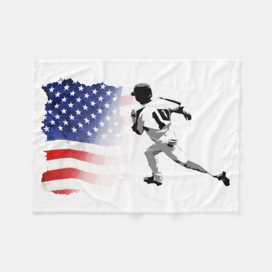 Eerste basisrun - Baseball Player en USA Flag Fleece Deken (Voorkant (Horizontaal))