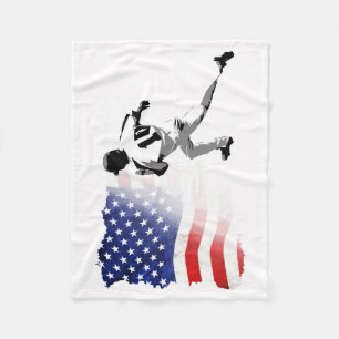 Eerste basisrun - Baseball Player en USA Flag Fleece Deken