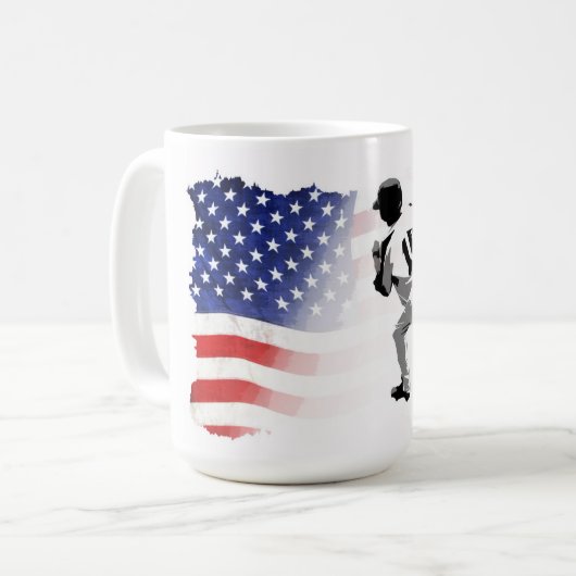 Eerste basisrun - Baseball Player en USA Flag Koffiemok (Voorkant links)