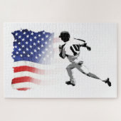 Eerste basisrun - Baseball Player en USA Flag Legpuzzel (Horizontaal)