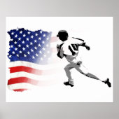 Eerste basisrun - Baseball Player en USA Flag Poster (Voorkant)