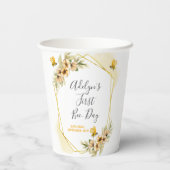 Eerste beendag meisje met botanische witte kopjes papieren bekers (Achterkant)